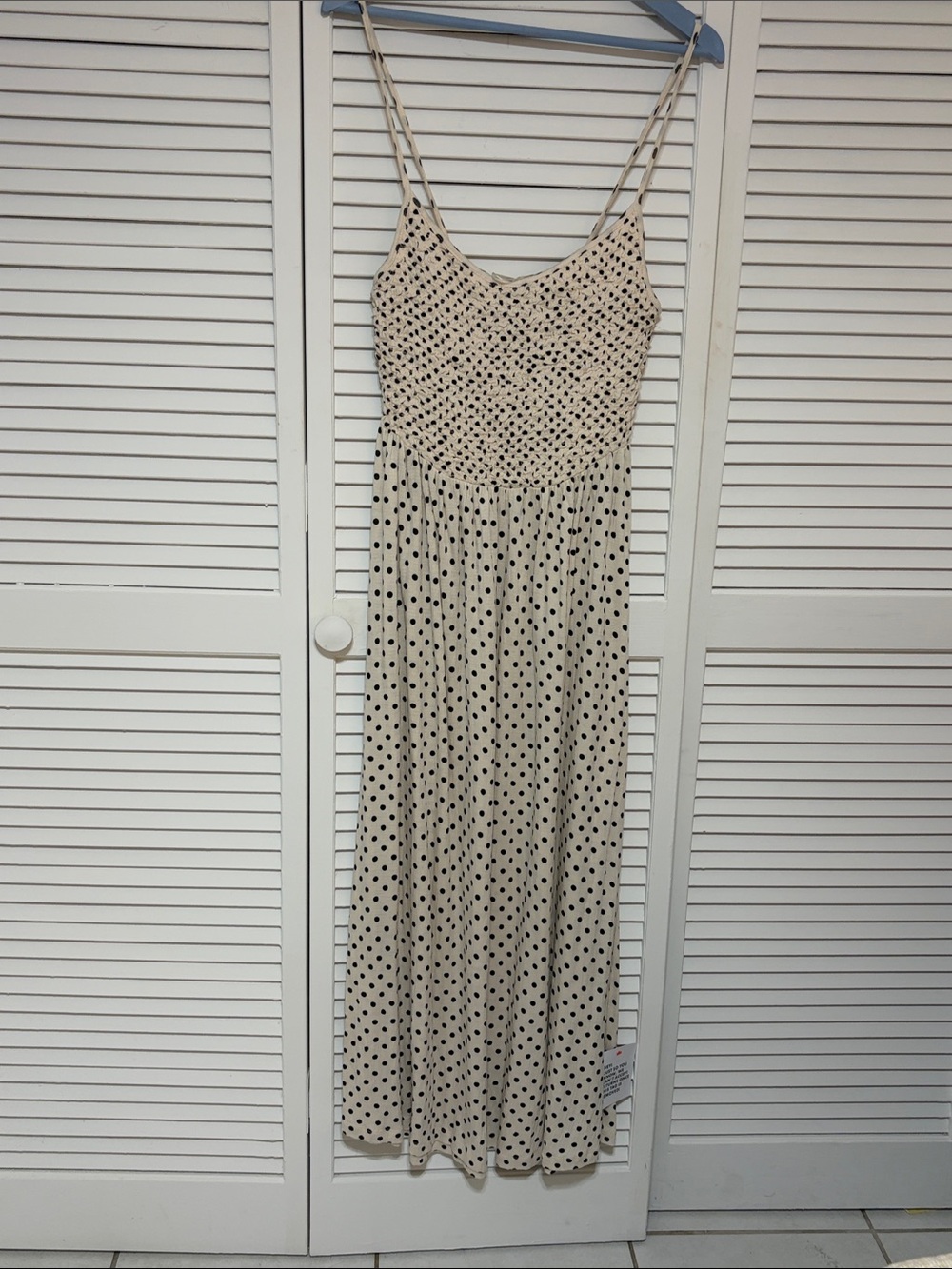 ASOS DESIGN Monochrome Polka Dot Crinkle Smocked Cami Midi Dress